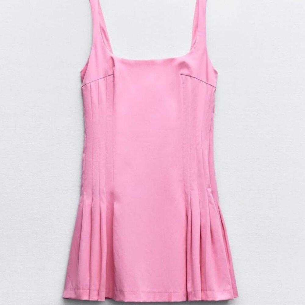 Zara Short Pleated Pink Mini Dress